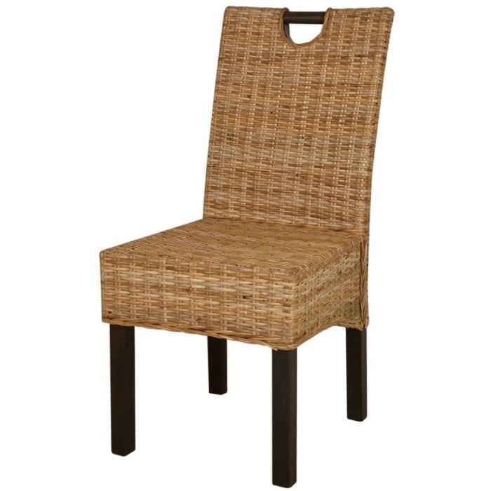Chaise de salle à manger - vidaXL - Lot de 4 - Rotin Kubu - Bois de manguier - Style Campagne