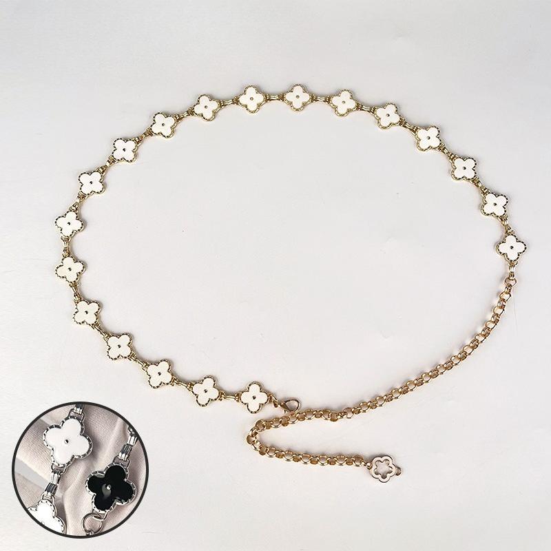 Women's Metal Waist Chain with Jeans Dress, Small Fragrance Belt, Four-leaf Clover Hollow Plum Blossom Style Versatile Chain