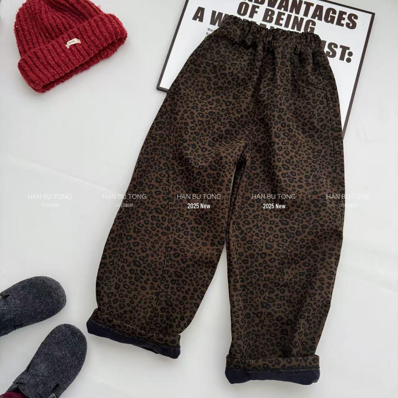 

Girls Fleece-Lined Leopard Print Jacket & Pants Set - Autumn/Winter 2025 Korean Style 140 cm кавовий