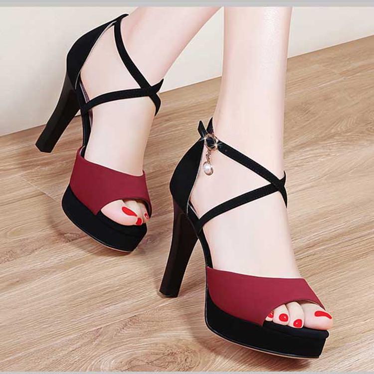 Summer New Women's Heel Sandals Thin Heel One-word Buckle Trend Fashion Women's Shoes