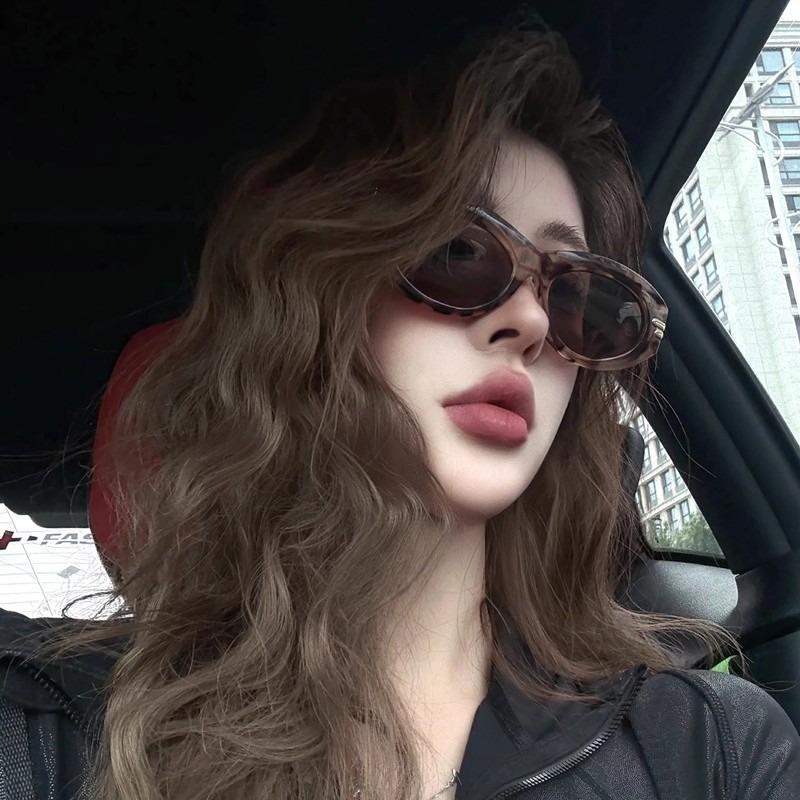 New Millennium Style Y2K Cat Eye Leopard Pattern Thick Frame High end Feeling Female Round Face slimming Fashion Sunglasses
