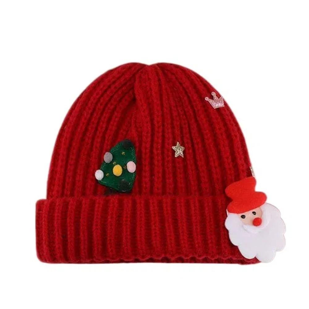 Soft Red Knitted Woolen Hat Plush Big Pullover Hat Fashion Christmas Plush Cap  Winter