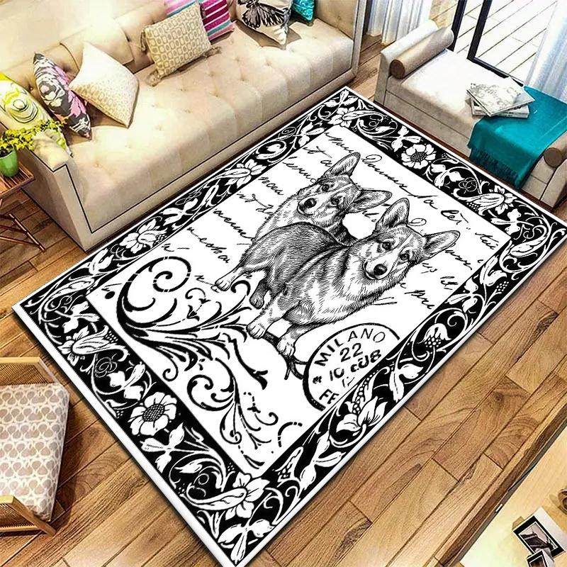 Black White Animals Pattern Square Carpet,Area Rug,Carpet Rug for Living Room Bedroom Sofa Playroom Decor,Non-slip Floor Mat,Holiday Birthday Gifts