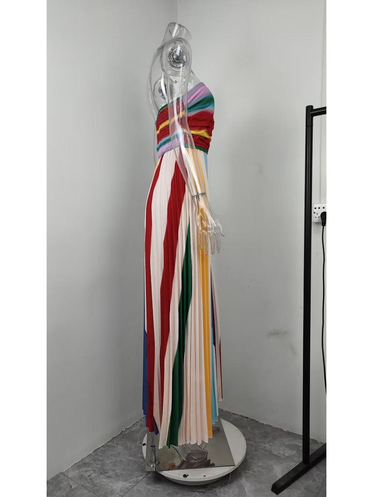 2026 Spring New European & American Women's Sleeveless High Waist Bandeau Maxi Dress with Print