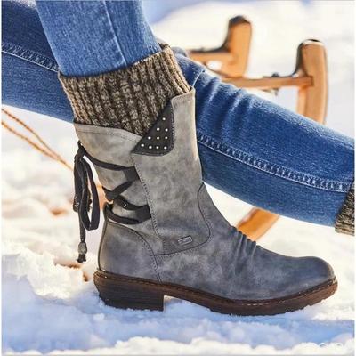 Stivali Invernali da Donna 2025 Zip Laterale Stivali da Neve Allacciatura Scarpe da Donna Taglia 43 Lavorazione a Maglia Stivaletti Retro Botas De Mujer