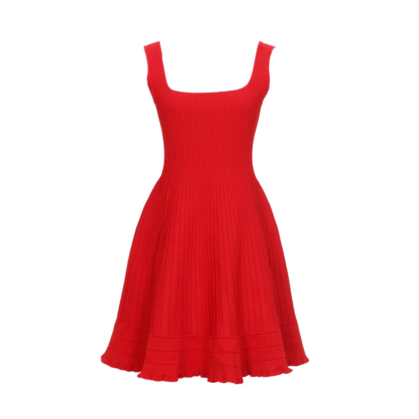 

M Family Red Spaghetti Strap Waist-Hugging Slim Knit Dress - Spring/Summer 2025 S