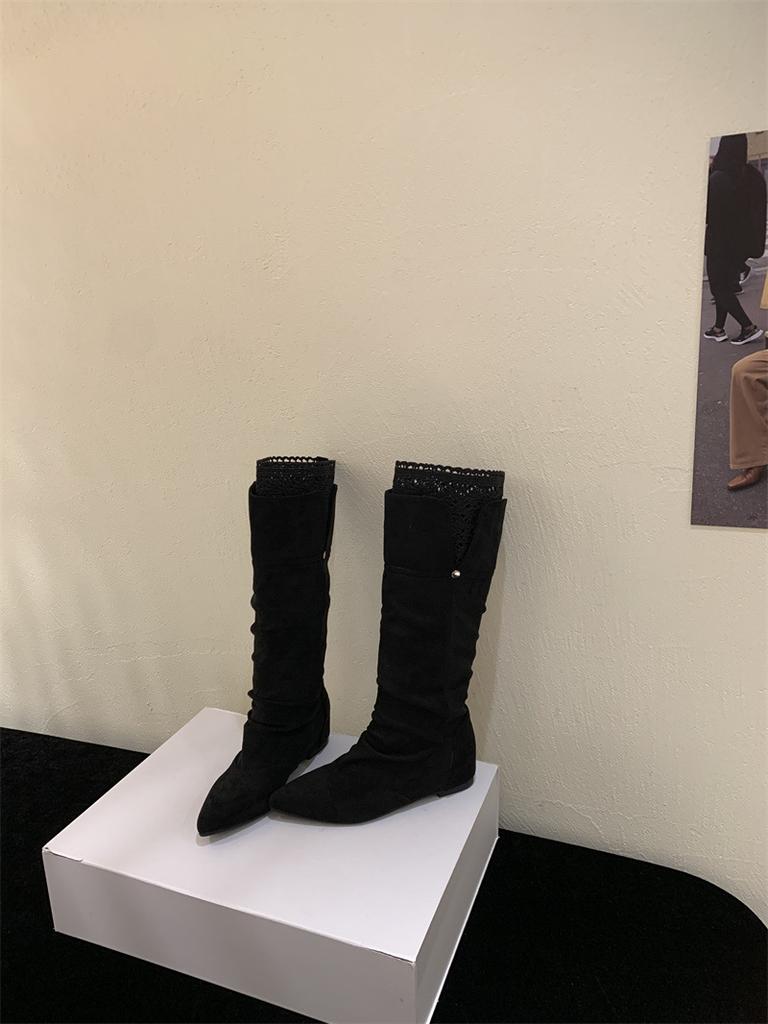 French retro pointed inner increase knight boots women's 2025 autumn and winter new temperament versatile and thin but knee boots