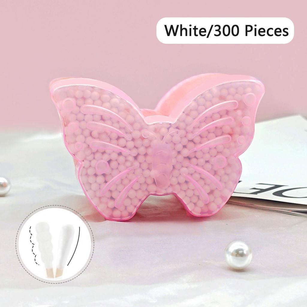 300 ks vatových tyčinek ve tvaru motýlka Velkokapacitní bambusové tyčinky s dvojitou spirálovou hlavou Jednorázové nástroje pro čištění a péči o dítě