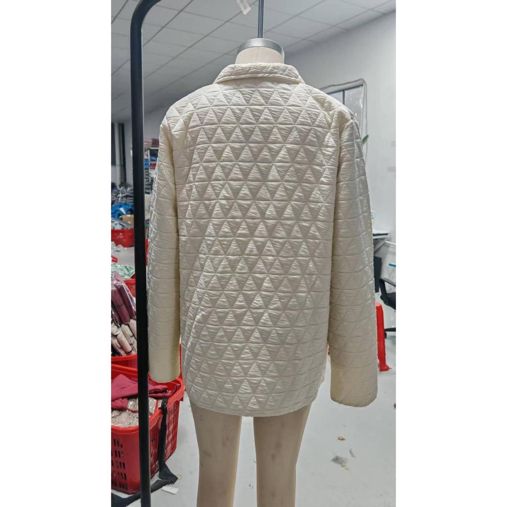 Fall Winter New Women's Loose Solid Color Quilted Crew Neck Cotton Padded Jacket European American Style Casual Outerwear Wholesale