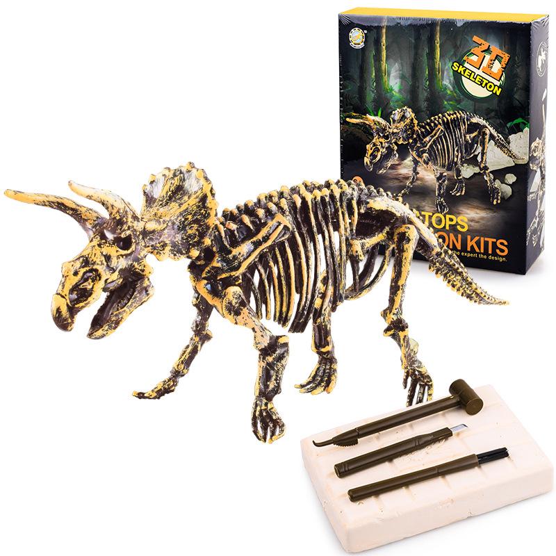 Dinosaur Fossil Excavation Kit: DIY Skeleton Models of Tyrannosaurus & Triceratops for Kids 22.3*19.3*5.5cm-535g
