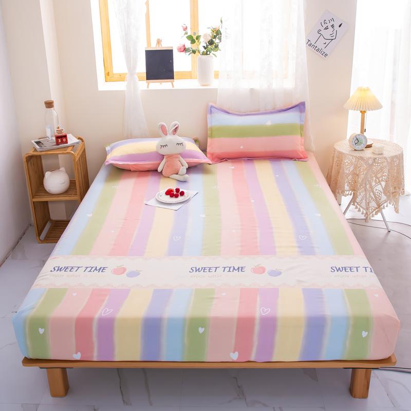 1pc Bed Sheet On Elastic Rainbow Printed Bed Fitted Sheet for Double Bed Single Bed Linen Queen Bottom Sheet(without Pillowcase)