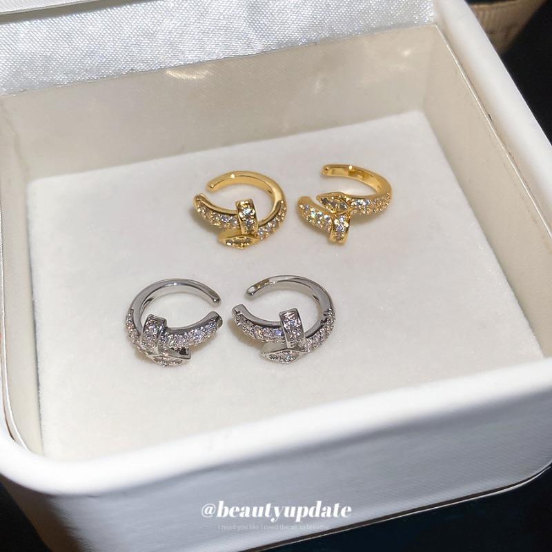 18k real gold electroplated zircon studded ear clips for women, no piercings, minimalist fashionable ear bone clips, high-end earrings