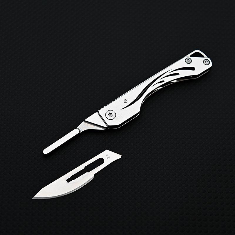 Stainless Steel Folding Knife with 10PCS Replaceable Blades Scalpel Keychain Gadgets Survival Men Gift Pocket UnBoxing Cutter