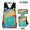 Classic Novelty Creative color blocking 3D Print 3pcs/Set School Bags Laptop Daypack Backpack Inclined shoulder bag Pencil Case