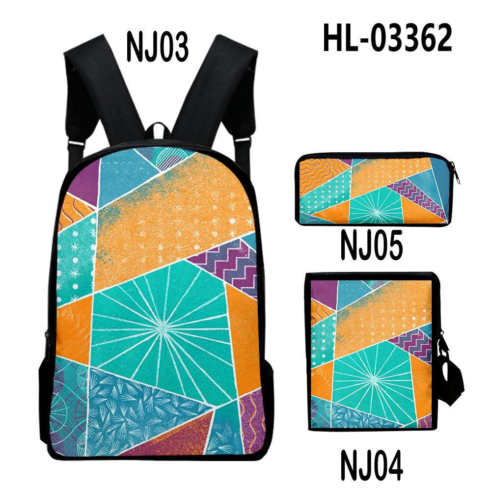 Classic Novelty Creative color blocking 3D Print 3pcs/Set School Bags Laptop Daypack Backpack Inclined shoulder bag Pencil Case