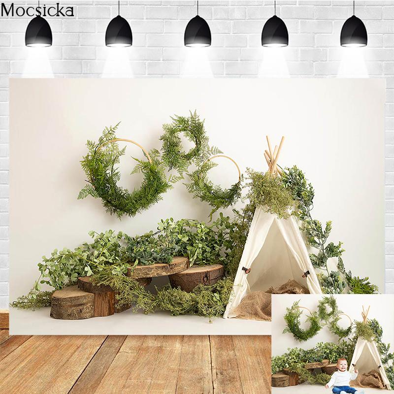 Mocsicka Spring Photography Backdrops Baby Shower Photo Wallpaper Tent Green Leaf Decoration Child Birthday Photocall Background