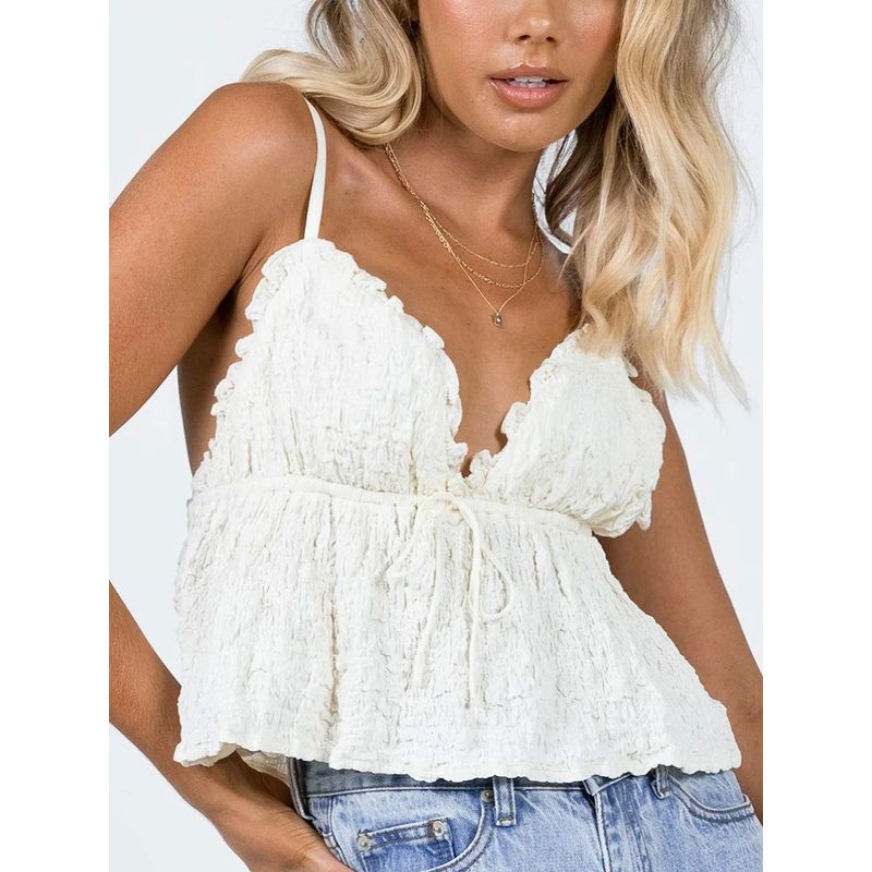 European and American Drawstring Lace Top Fashion Sling Lace-Collared Blouse Women