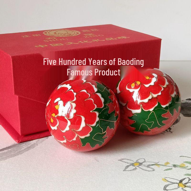 Solid Wood Baoding Health Balls with Blue Dragon Phoenix Design