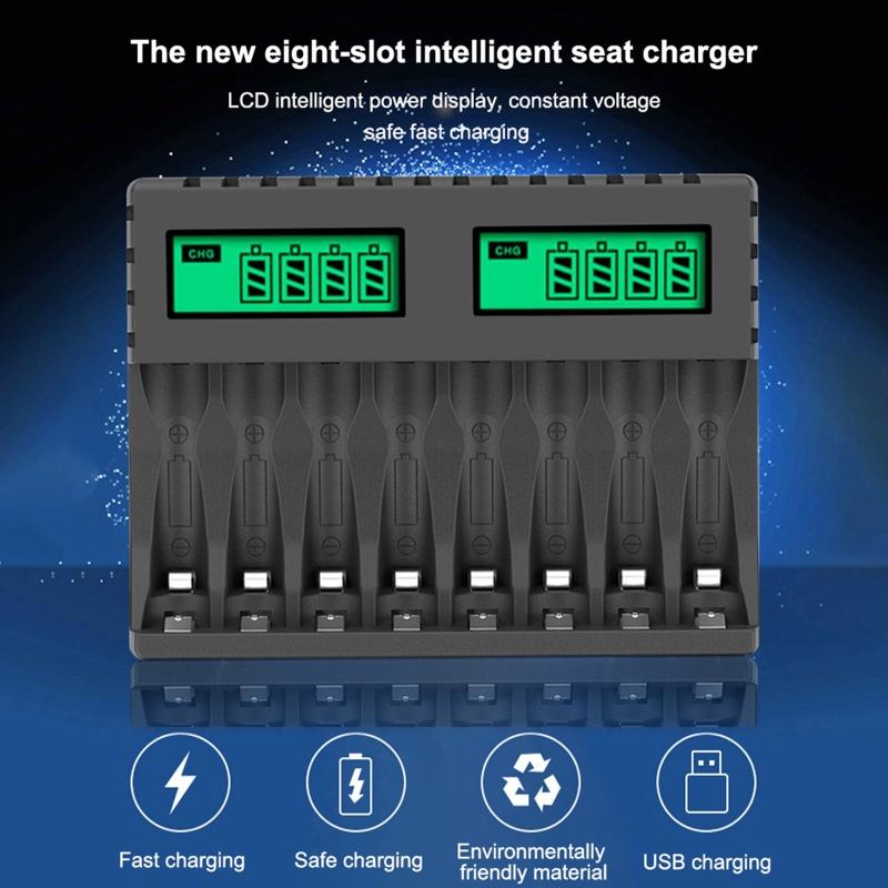 8 Slots Battery Charger AA/AAA Digital Display Rechargeable Batteries Charging Accessory Household Office Charge