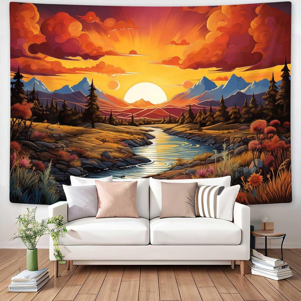 ICTEISOM Mountain Forest Tapestry Nature Tree Tapestries for Bedroom Aesthetic Sunset Landscape Wall Hanging College Dorm Men Boys Room Decor 60"X40"