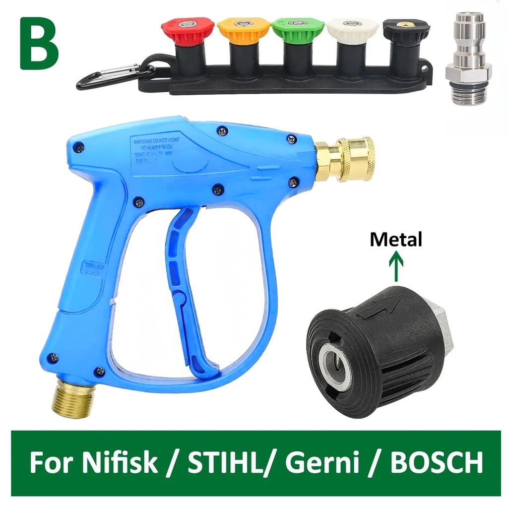 5 Nozzles High Pressure Washer Gun, 1/4" Quick Connect, M22-14mm for Nilfisk Lavor Karcher K2~K7, Car Wash Kit for Hose