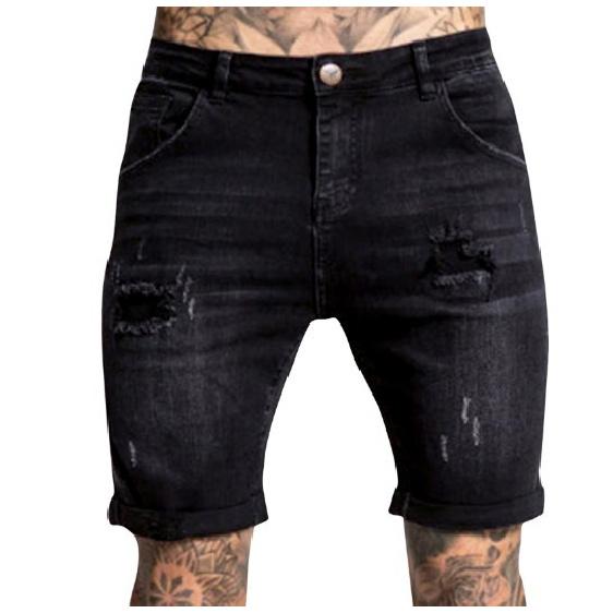 2026 New Fashionable Stretchy Personalized Casual Ripped Jeans Men s Cropped Pants S чёрный