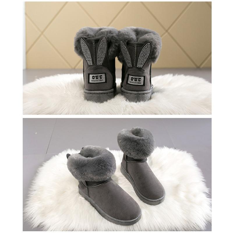 Autumn and Winter New Snow Boots Women's Medium Tube Thick Plush Waterproof Cotton Boots Rabbit Ear Cotton Boots Cross-border