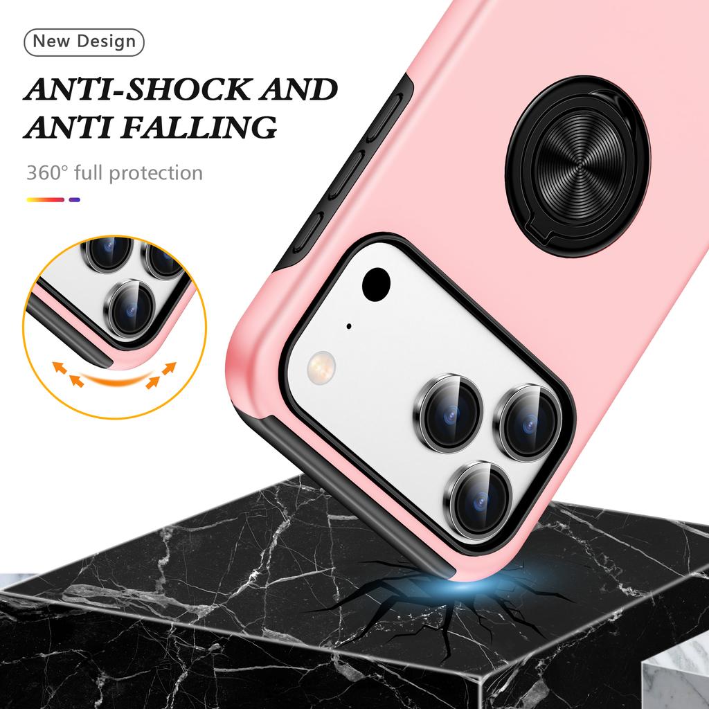 For iPhone 17 Pro Case PC + TPU Phone Cover with Rotatable Ring Holder