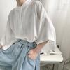 Women's Men Summer Thin Japanese Stand-up Collar Short-sleeved Shirt Design Sense Niche Loose T-shirt Bat Sleeve Five-point Sleeve Top