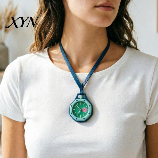Vintage Pocket Watch Colorful Octagonal Watch, Mechanical Quartz Analog Hollow Case Fashion Accessory Necklace with Faux Leather Strap for Men Women