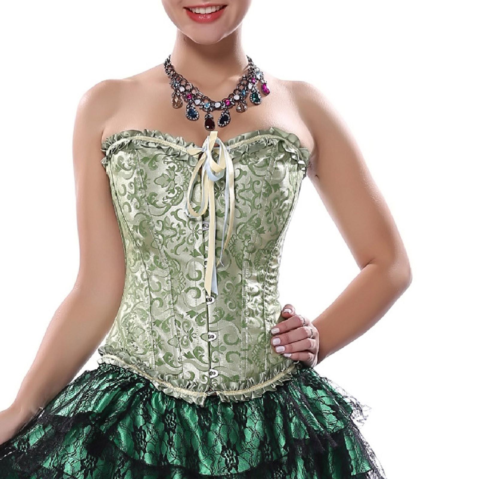 Women s Vintage Brocade Corset Top Overbust Lace Up Waist Cincher with Boning and Front Busk Closure for Costume or Fashion XXL