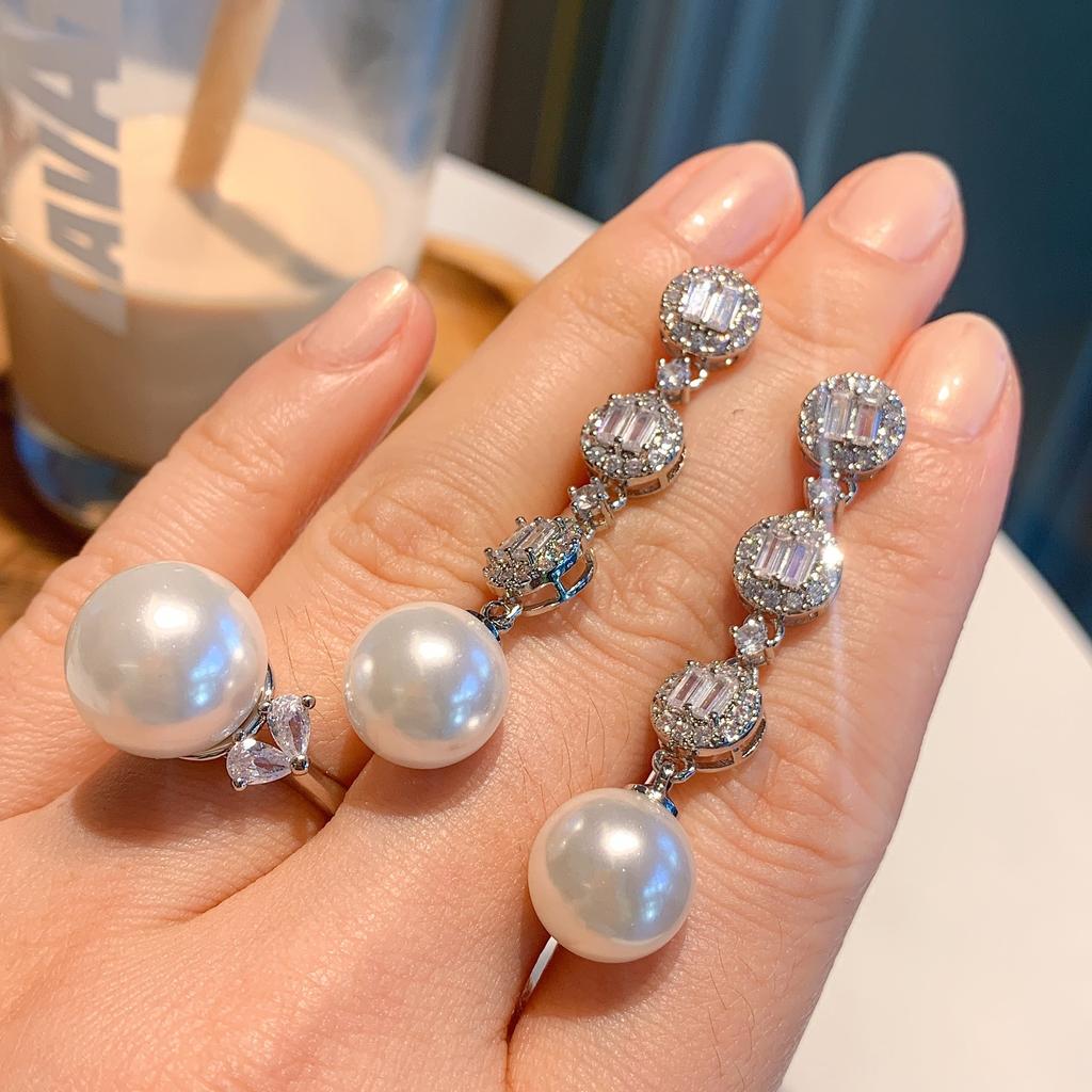 Huamei Jewelry Jewelry Stud Earrings Pearl Simple French Retro Light Luxury High-End Women'S