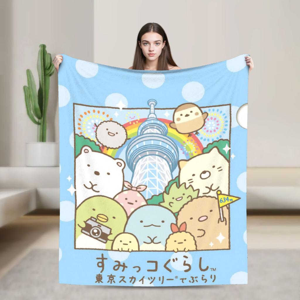 Sumikko Gurashi Cartoon Flannel Throw Blanket Shirokuma Penguin for Bedspread Knitted Blanket Car Lightweight Multifunction