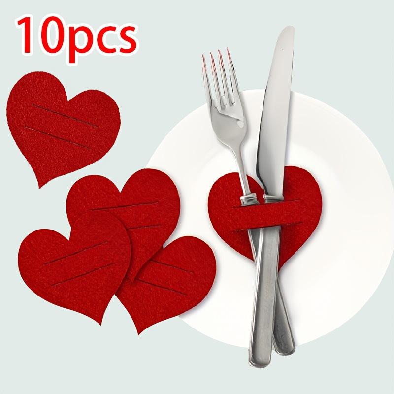 10Pcs Heart-Shaped Knife And Fork Covers, Valentine'S Day And Birthday Party Decoration Items, Home Tabletop Ornaments