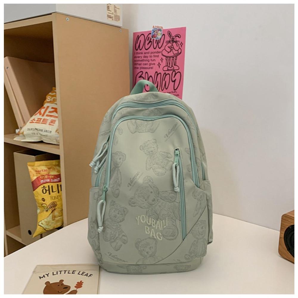 Bear printed schoolbag junior high school girls high school students high value niche design lightweight backpack female students