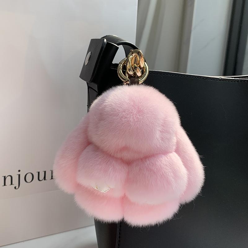 Mini Cute Real Rex Rabbit Fur Bunny Keychain Toy Doll Keyring Tote Bag Charm 10CM Fur Rabbit Keychain Car Bag Pendant