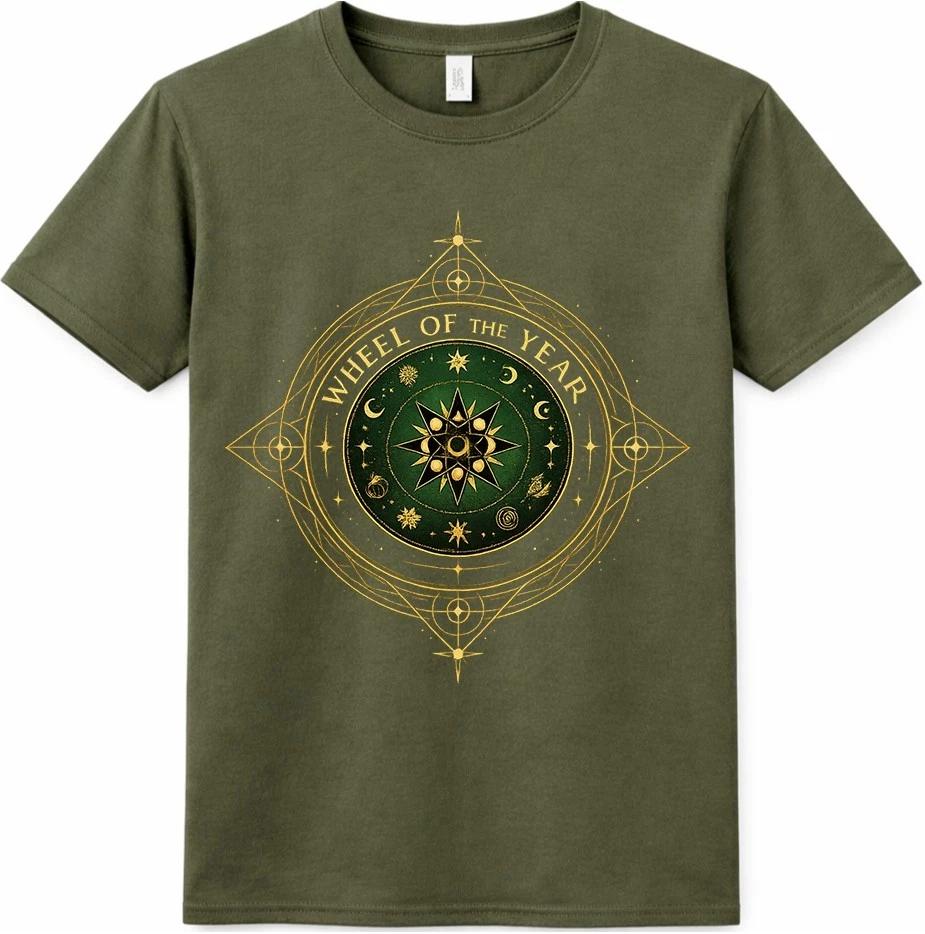 Wheel of the Year T Shirt Pagan Wicca Witch Gift Solstice Moon Graphic Tee M