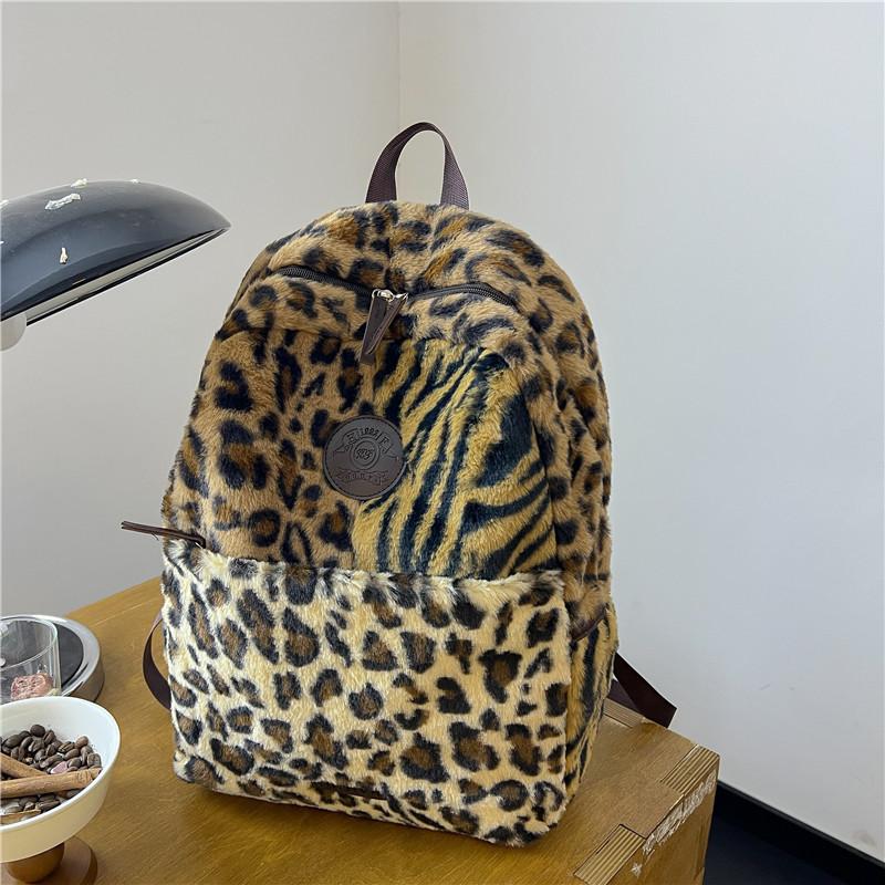 

Baigou багаж большой вместимости плюшевый рюкзак женский 2024 новый леопардовый принт универсальный студенческий школьный рюкзак простая сумка No specification коричневый