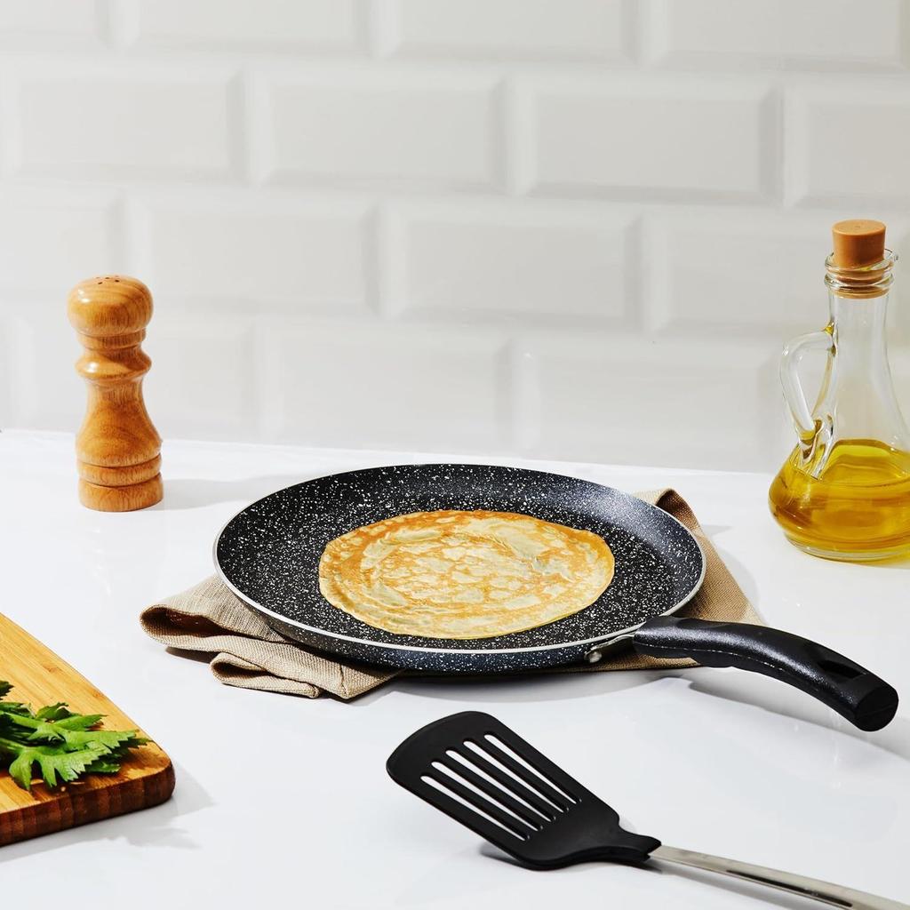 6 Piece Non-Stick Cookware Set | Induction Base | PFOA Free | HTR Exterior Coating | 25cm Tawa, 22 cm Kadai, 22cm Fry Pan, 1 Glass Lid & 2  Spatulas