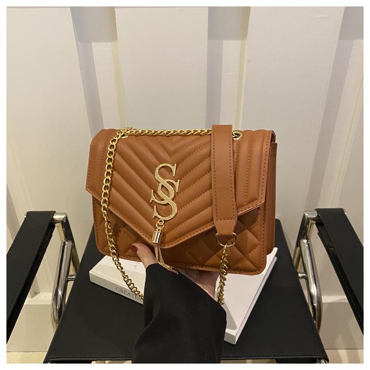 Ромбовидная стежка простой повседневный весенне-летний новый модный тренд письмо однотонный цепочка кроссбоди на плечо коричневый