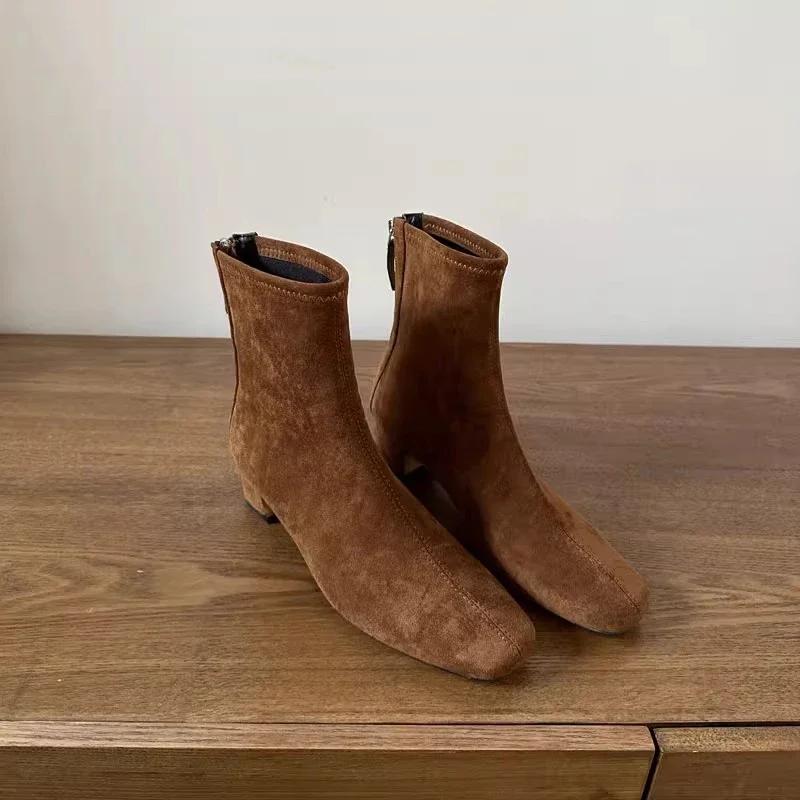 

модные зимние женские эластичные современные носки-сапожки модные квадратные носки короткие ботильоны лаконичные толстые каблуки 35 кофейный