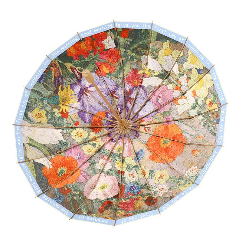 16 bone three-fold color glue coated oil painting umbrella sunscreen umbrella retro weather and rain folding umbrella female sunshade