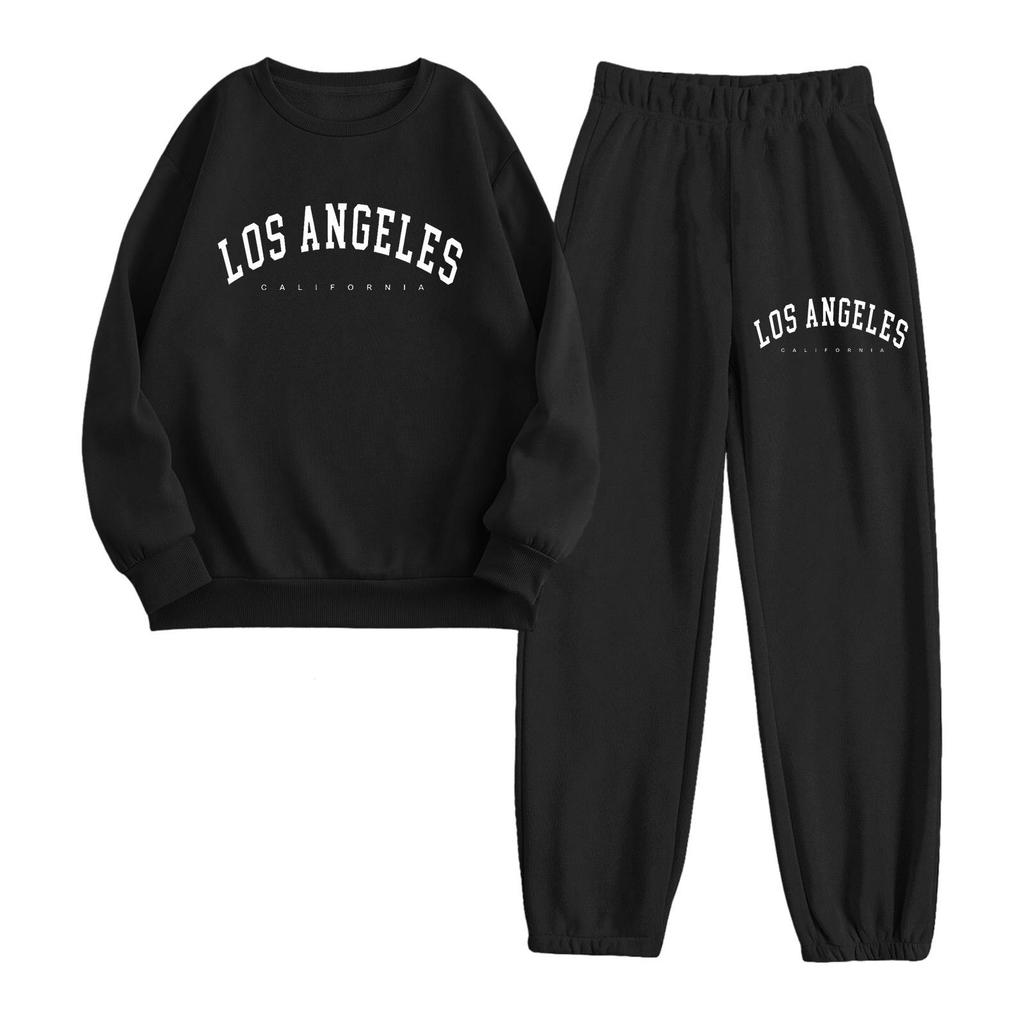 New Women's Autumn/Winter Letter Print Hooded Fleece Sweatshirt with Drawstring Pants