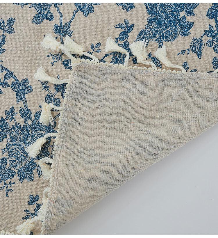 North American Style Cotton Linen Printed Curtains with Tassels, No-Drill Rod Pocket for Balcony or Bay Windows