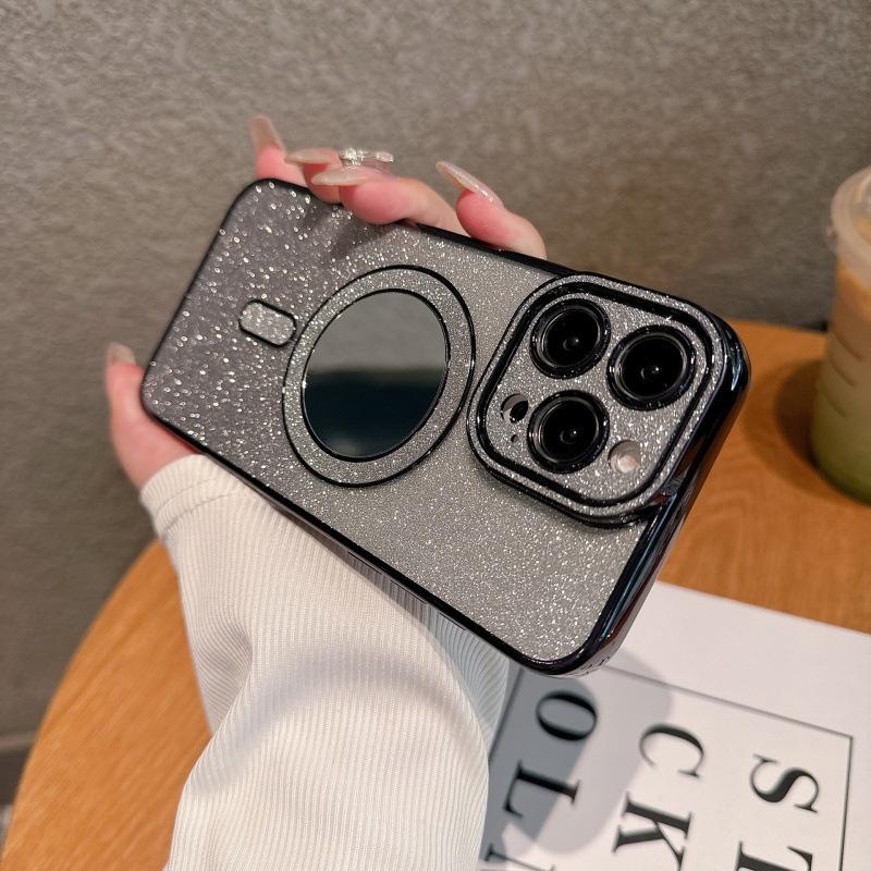 New Apple 16 mobile phone case iPhone15promax electroplated flash diamond lens 14 mirror glitter magnetic suction soft cover