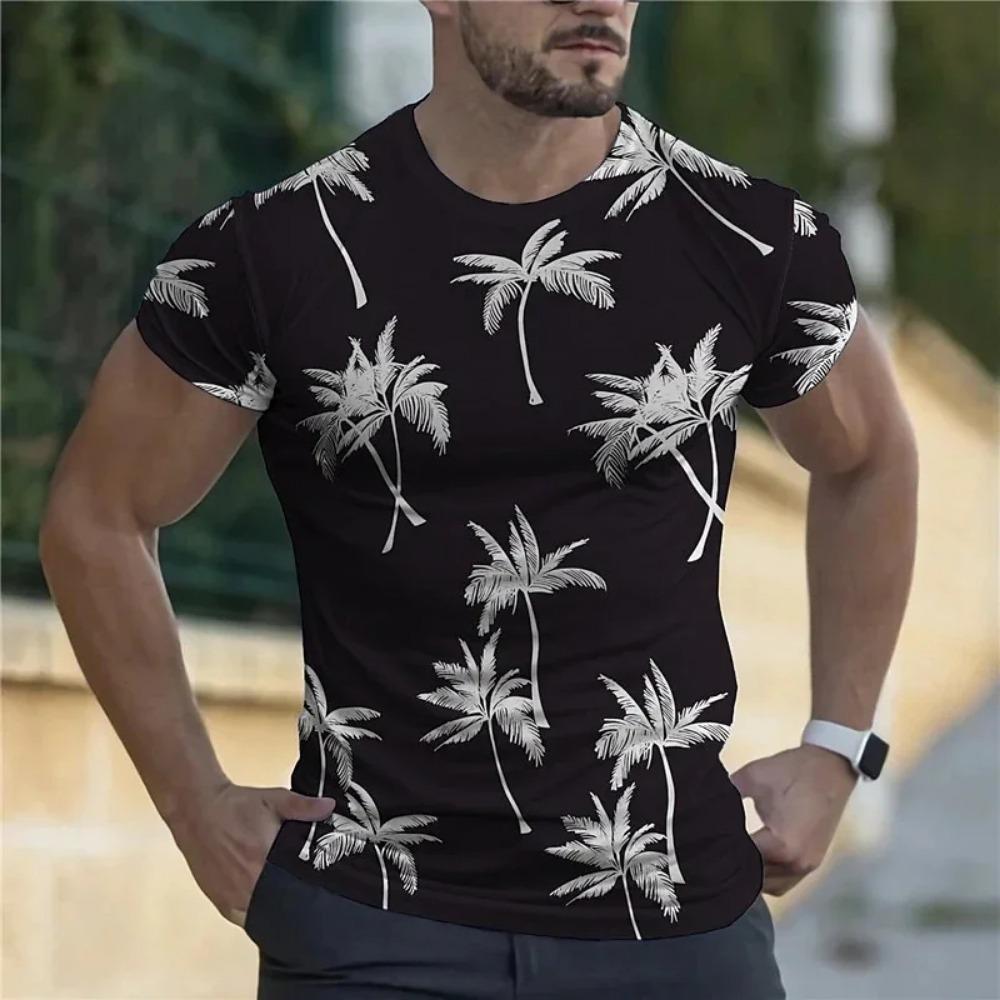 Summer Coconut Tree 3D Print T-Shirts Streetwear Clothing Short Sleeve Crew Neck Tops Oversized T Shirt Men's Hawaiian T-Shirt
