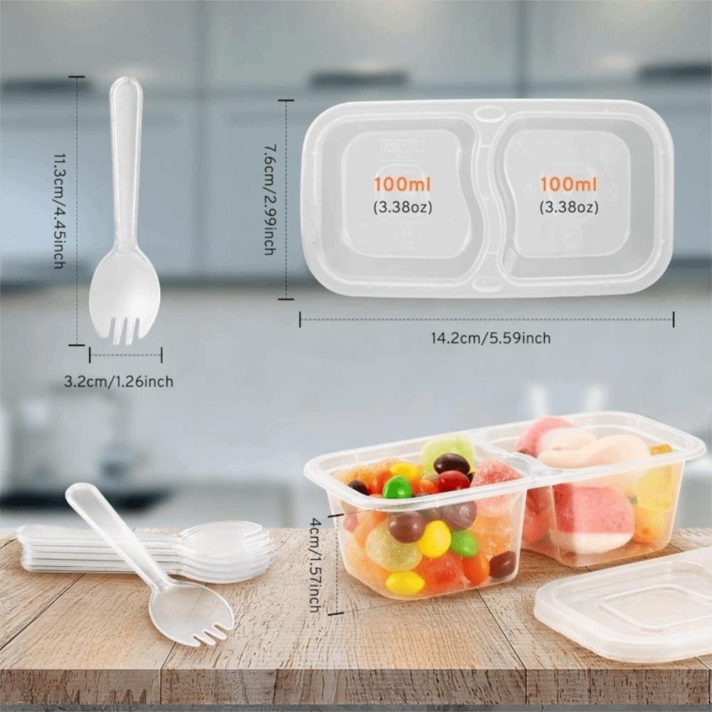 5Pcs Clear Plastic Portion Cups Double Compartment Snack Containers Food Storage Box  Takeaway