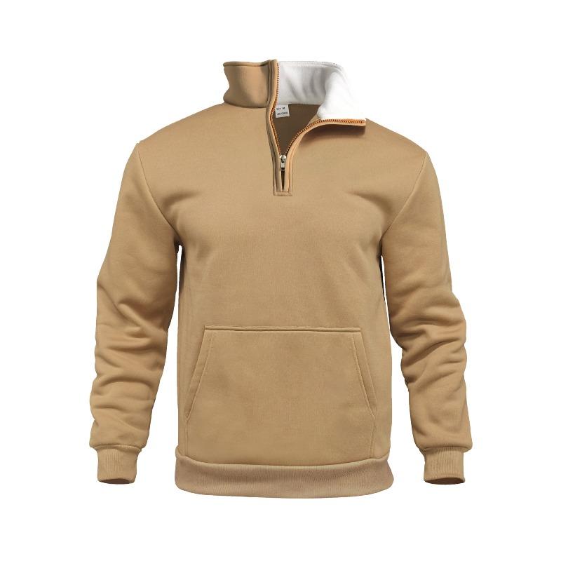 Men's Waffle Autumn Casual Outdoor Turtleneck Half Zip Pocket Pullover Long Sleeve Sweater