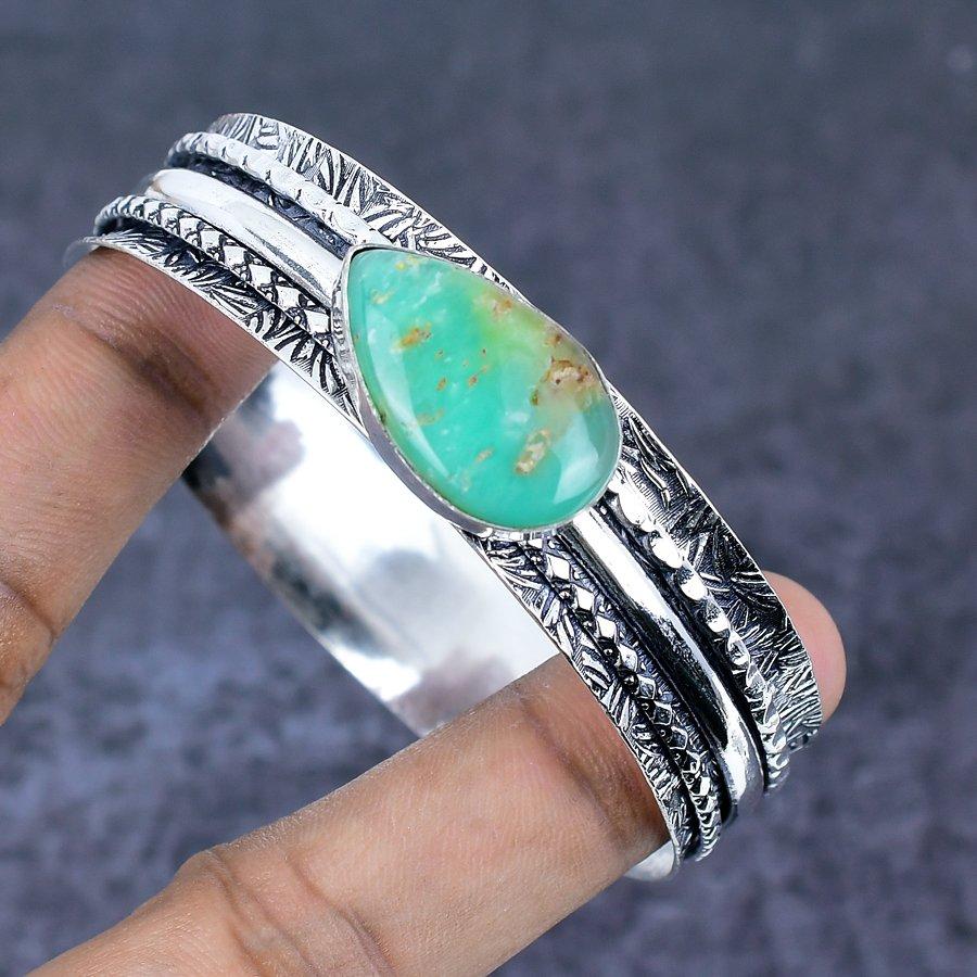 Chrysoprase Gemstone Handmade 925 Sterling Silver Cuff Bangle 7.5" S9k28