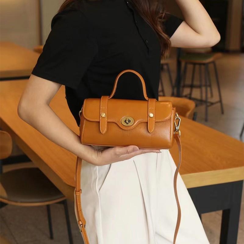 Vegetable Tanned Top Layer Cowhide Cambridge Bag Fashionable Casual Women s Retro Portable Shoulder Cross-body 2052